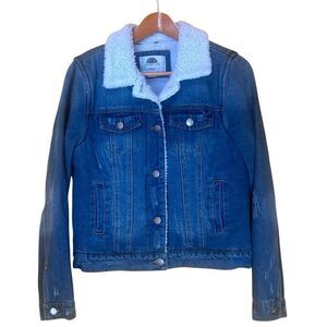 1 Sunset Lane Sherpa‎ Lined Sun-faded Distressed Denim Jean Jacket Sz S Preloved